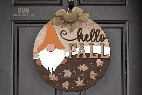 Hello Fall SVG | Gnome SVG Laser Cut Files | Fall Door Sign SVG Cloud9Design 