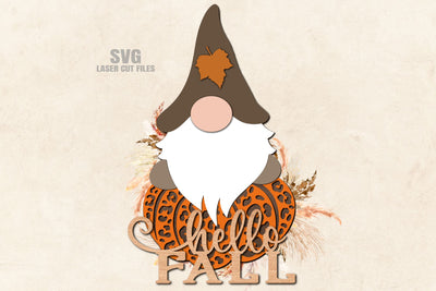 Hello Fall SVG Laser Cut Files | Gnome SVG Fall Door Sign SVG Cloud9Design 