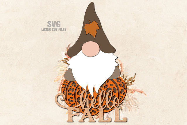 Hello Fall SVG Laser Cut Files | Gnome SVG Fall Door Sign SVG Cloud9Design 
