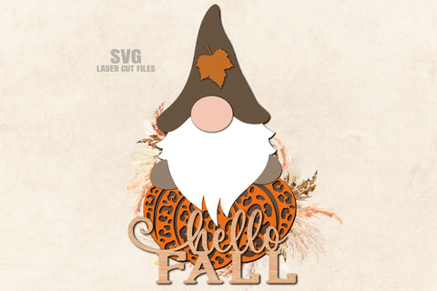 Hello Fall SVG Laser Cut Files | Gnome SVG Fall Door Sign SVG Cloud9Design 