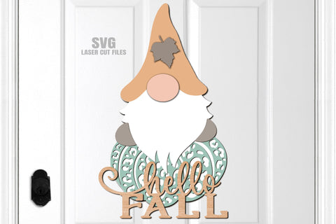 Hello Fall SVG Laser Cut Files | Gnome SVG Fall Door Sign SVG Cloud9Design 