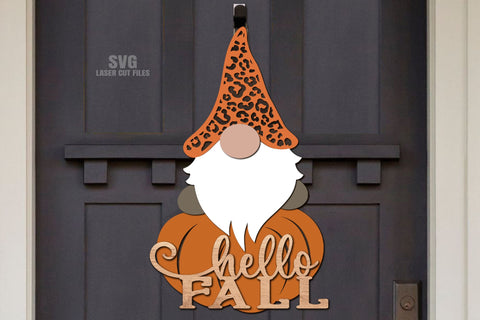 Hello Fall SVG Laser Cut Files | Gnome SVG Fall Door Sign SVG Cloud9Design 