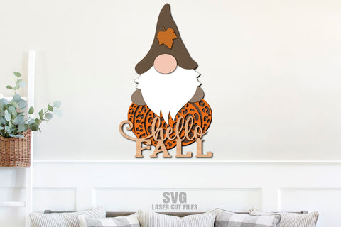 Hello Fall SVG Laser Cut Files | Gnome SVG Fall Door Sign SVG Cloud9Design 