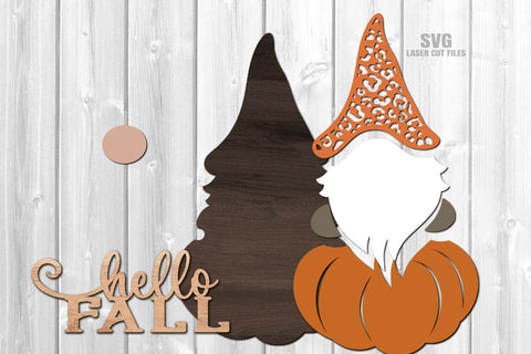 Hello Fall SVG Laser Cut Files | Gnome SVG Fall Door Sign SVG Cloud9Design 