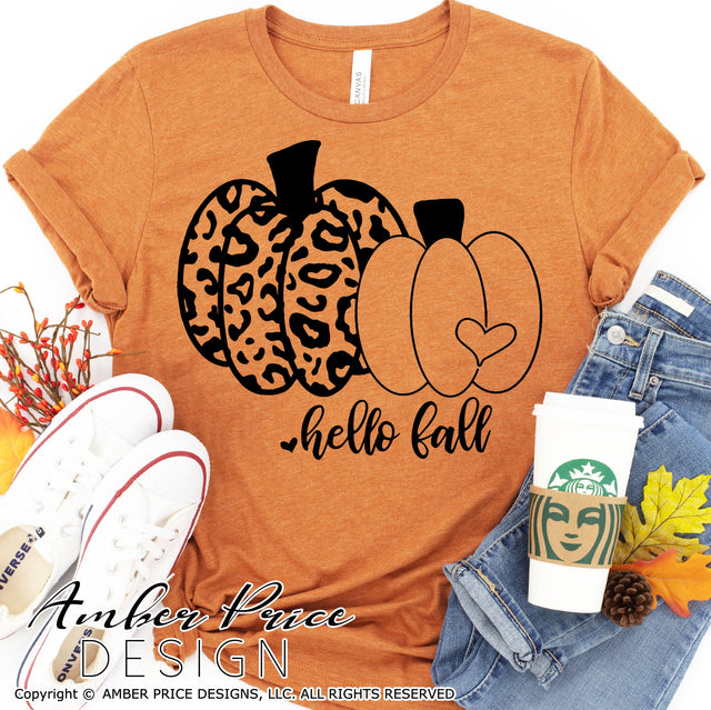 Hello Fall SVG | Leopard print Pumpkin SVG PNG DXF | Fall / Autumn Home Decor SVG | Pumpkin SVGs SVG Amber Price Design 