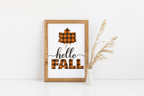 Hello fall SVG. Maple leaf made of buffalo. Autumn quote SVG LaBelezoka 