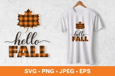 Hello fall SVG. Maple leaf made of buffalo. Autumn quote SVG LaBelezoka 