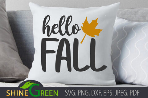 Hello Fall SVG - Oak Leaf SVG Shine Green Art 