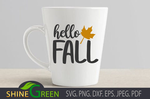 Hello Fall SVG - Oak Leaf SVG Shine Green Art 