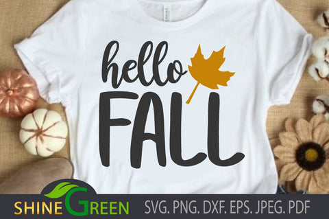 Hello Fall SVG - Oak Leaf SVG Shine Green Art 