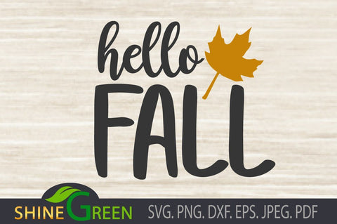 Hello Fall SVG - Oak Leaf SVG Shine Green Art 