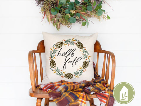 Hello Fall SVG | Pinecone Wreath SVG | Round Farmhouse Sign Design SVG LilleJuniper 
