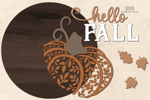 Hello Fall SVG | Pumpkin SVG | Fall Sign Laser Cut Files SVG Cloud9Design 