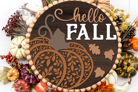 Hello Fall SVG | Pumpkin SVG | Fall Sign Laser Cut Files SVG Cloud9Design 