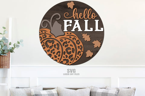 Hello Fall SVG | Pumpkin SVG | Welcome Sign Laser Cut Files SVG Cloud9Design 