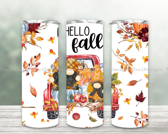 Hello Fall Tumbler PNG, Fall Sublimation Tumbler Design, Autum 20oz Skinny Tumbler Design PNG, Fall Tumbler Wrap Sublimation ToriDesigns 