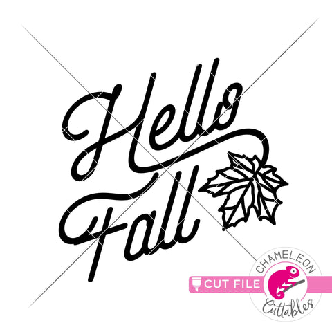 Hello Fall with Leaf svg png dxf SVG Chameleon Cuttables 