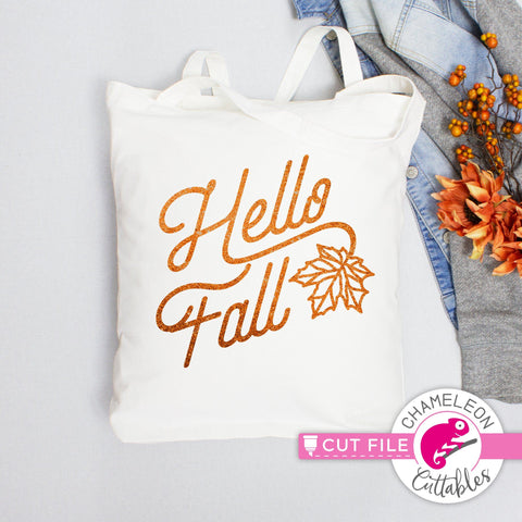 Hello Fall with Leaf svg png dxf SVG Chameleon Cuttables 