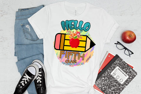 Hello Fifth Grade PNG I First Day School Shirt PNG I School Sublimation Happy Printables Club 