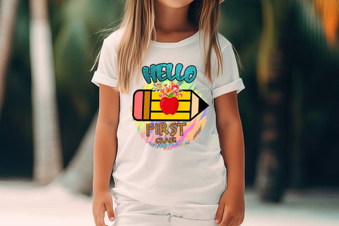 Hello First Grade PNG I First Day School Shirt PNG I School Sublimation Happy Printables Club 