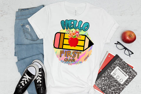 Hello First Grade PNG I First Day School Shirt PNG I School Sublimation Happy Printables Club 