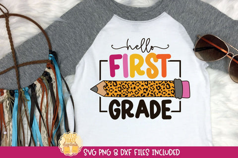 Hello First Grade SVG | School Leopard Print Pencil Design SVG Cheese Toast Digitals 