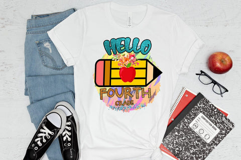 Hello Fourth Grade PNG I First Day School Shirt PNG I School Sublimation Happy Printables Club 