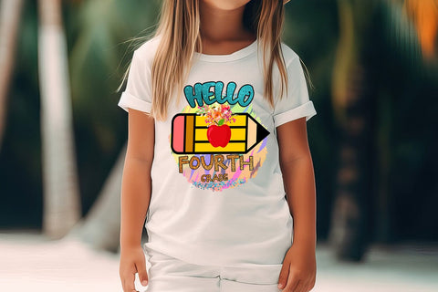 Hello Fourth Grade PNG I First Day School Shirt PNG I School Sublimation Happy Printables Club 