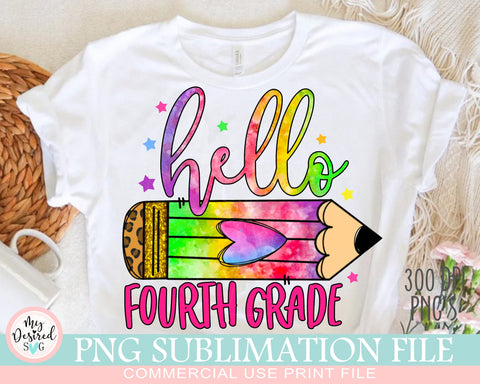 Hello Fourth Grade PNG, School Designs, Back to School 4th grade Design, Fourth Grade Shirt, Gift for Teachers, Sublimation Designs Downloads Sublimation MyDesiredSVG 