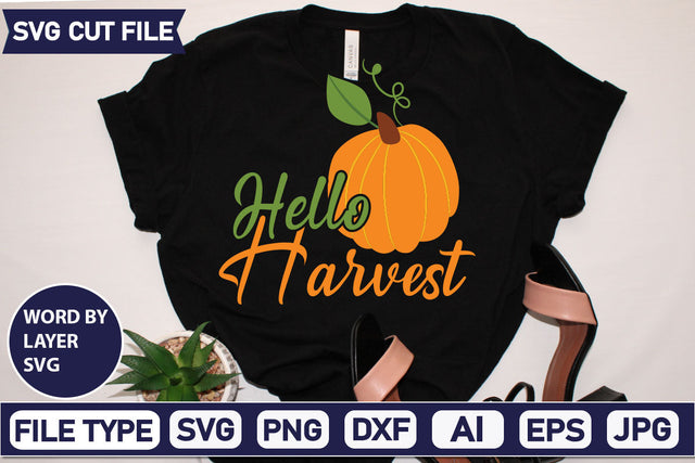 Hello Harvest SVG Cut File SVGs quotes-and-sayings food-drink mini-bundles print-cut on-sale Clipart Clip Art Sublimation or Vinyl Shirt Design SVG DesignPlante 503 
