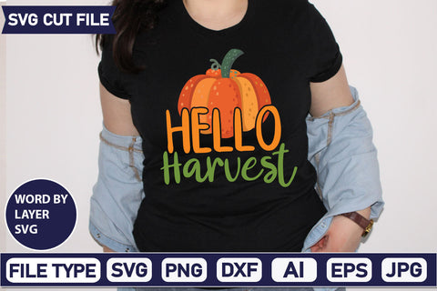 Hello Harvest SVG Cut File SVGs quotes-and-sayings food-drink mini-bundles print-cut on-sale Clipart Clip Art Sublimation or Vinyl Shirt Design SVG DesignPlante 503 
