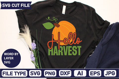 Hello Harvest SVG Cut File SVGs quotes-and-sayings food-drink mini-bundles print-cut on-sale Clipart Clip Art Sublimation or Vinyl Shirt Design SVG DesignPlante 503 