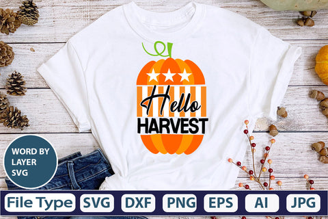Hello Harvest SVG Cut File SVGs,quotes-and-sayings,food-drink mini-bundles,print-cut,on-sale Clipart Clip Art Sublimation or Vinyl Shirt Design SVG DesignPlante 503 