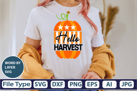 Hello Harvest SVG Cut File SVGs,quotes-and-sayings,food-drink mini-bundles,print-cut,on-sale Clipart Clip Art Sublimation or Vinyl Shirt Design SVG DesignPlante 503 