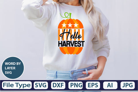 Hello Harvest SVG Cut File SVGs,quotes-and-sayings,food-drink mini-bundles,print-cut,on-sale Clipart Clip Art Sublimation or Vinyl Shirt Design SVG DesignPlante 503 