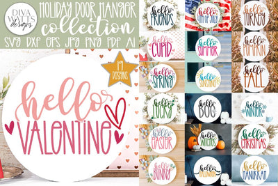 Hello Holiday Door Hanger SVG Collection | Holiday Bundle for Sign Makers | 19 DESIGNS SVG Diva Watts Designs 
