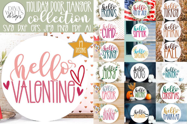 Hello Holiday Door Hanger SVG Collection | Holiday Bundle for Sign Makers | 19 DESIGNS SVG Diva Watts Designs 