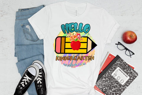 Hello Kindergarten PNG I First Day School Shirt PNG I School Sublimation Happy Printables Club 