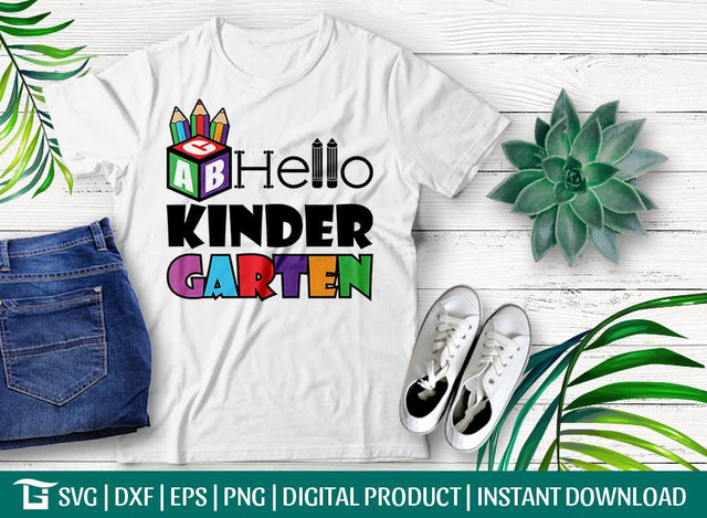 Hello Kindergarten Svg Cut File, Back To School Svg, Kinder Teacher Svg, Fashiony Svg, Tshirt Design SVG ETC Craft 