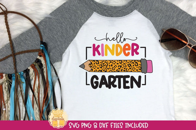 Hello Kindergarten SVG | School Leopard Print Pencil Design SVG Cheese Toast Digitals 