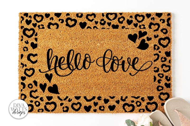 Hello Love Doormat SVG | Valentine's Leopard Print Design SVG Diva Watts Designs 