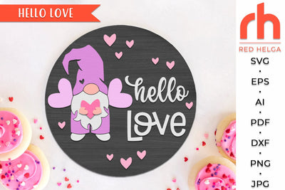 Hello Love SVG | Round Hanger Cut File | Valentine’s Door DXF SVG RedHelgaArt 