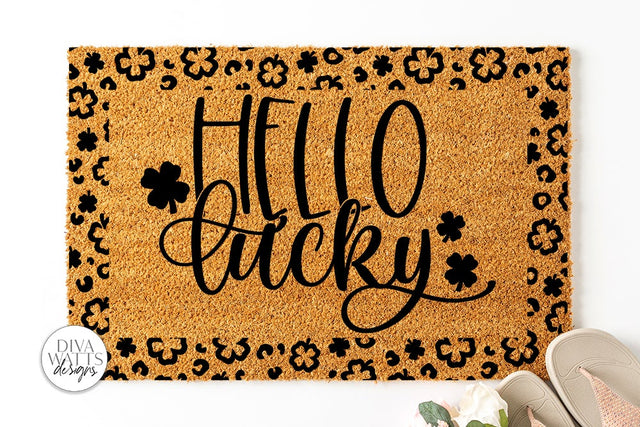 Hello Lucky Doormat SVG | St. Patrick's Day Leopard Print Design SVG Diva Watts Designs 