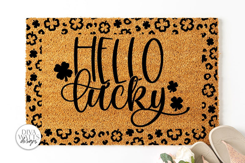 Hello Lucky Doormat SVG | St. Patrick's Day Leopard Print Design SVG Diva Watts Designs 