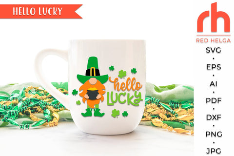 Hello Lucky SVG, Round Hanger Cut File, Gnome Door Sign DXF SVG RedHelgaArt 