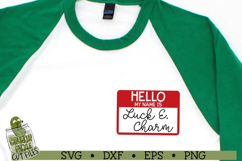 Hello My Name is Luck E Charm Name Tag St. Patrick's Day SVG File SVG Crunchy Pickle 