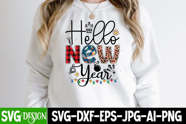 Hello New Year Sublimation Design , Hello New Year Sublimation PNG , Happy New Year Sublimation Design , New Year Sublimation Sublimation BlackCatsMedia 