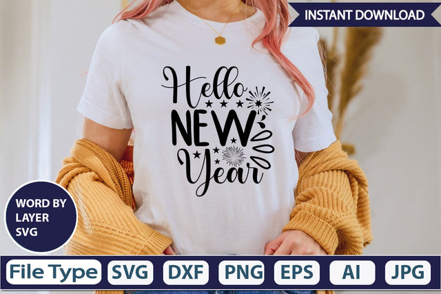 Hello New Year SVG Design SVGs,Quotes and Sayings,Food & Drink,On Sale, Print & Cut SVG DesignPlante 503 