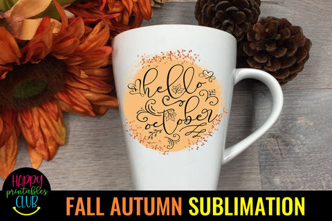 Hello October Sublimation- Fall Autumn Sublimation Ideas PNG Sublimation Happy Printables Club 