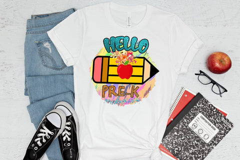 Hello Pre-K I First Day School Shirt PNG I Back to School Sublimation Sublimation Happy Printables Club 